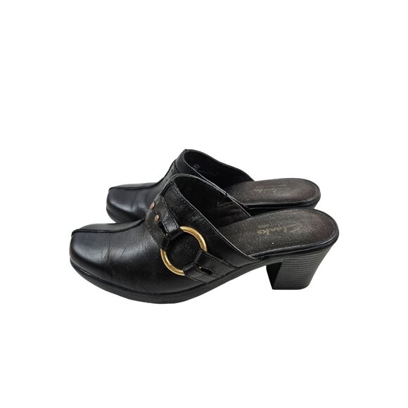 Clarks Bendables Womens Shoes Leather Slip-On Mule Clogs Buckle Size 7M Black - Picture 5 of 10